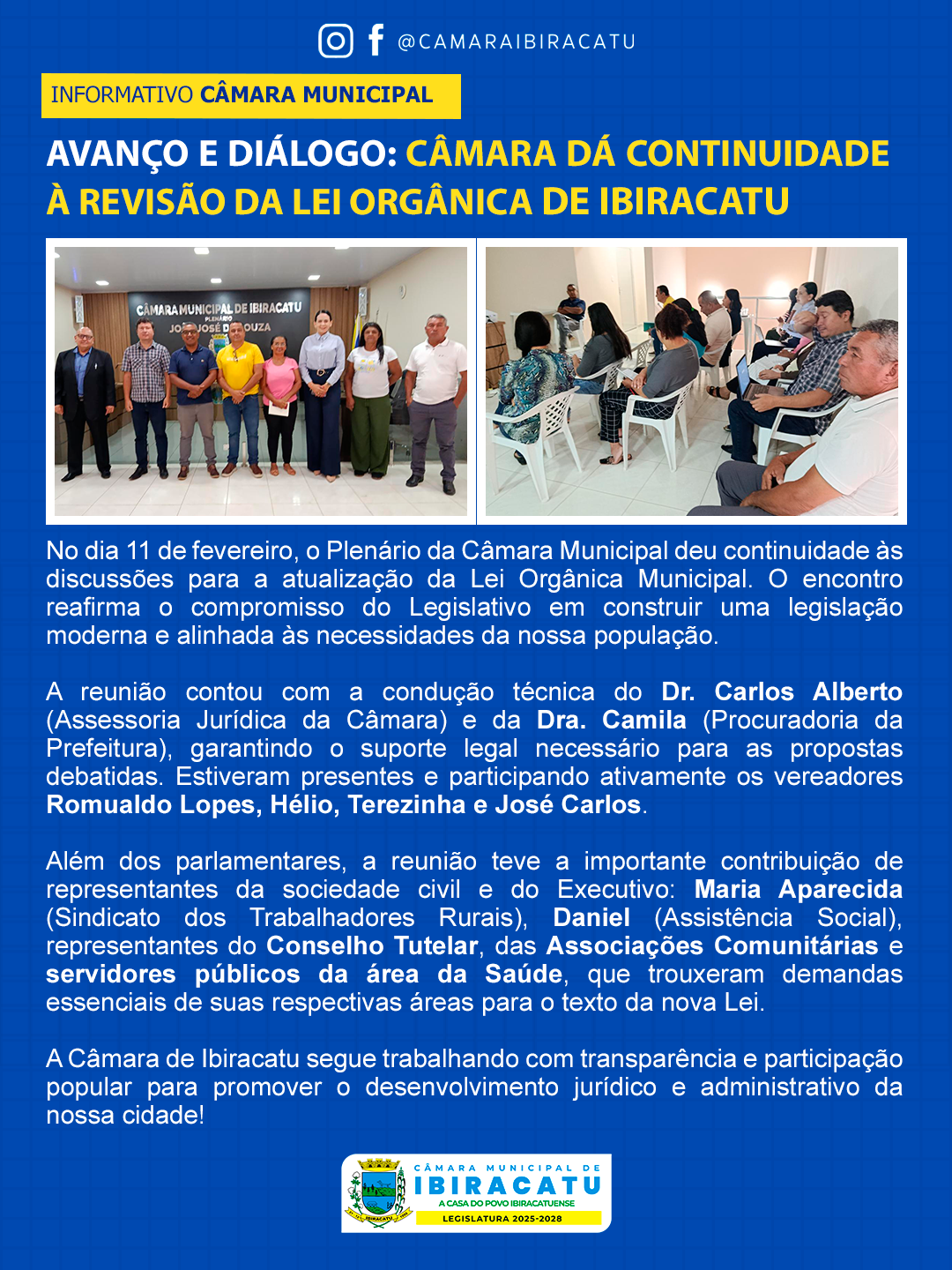 LEGISLATIVO EM AÇÃO: CÂMARA DE IBIRACATU AVANÇA NA REVISÃO DA LEI ORGÂNICA COM IMPORTANTES REUNIÕES TÉCNICAS